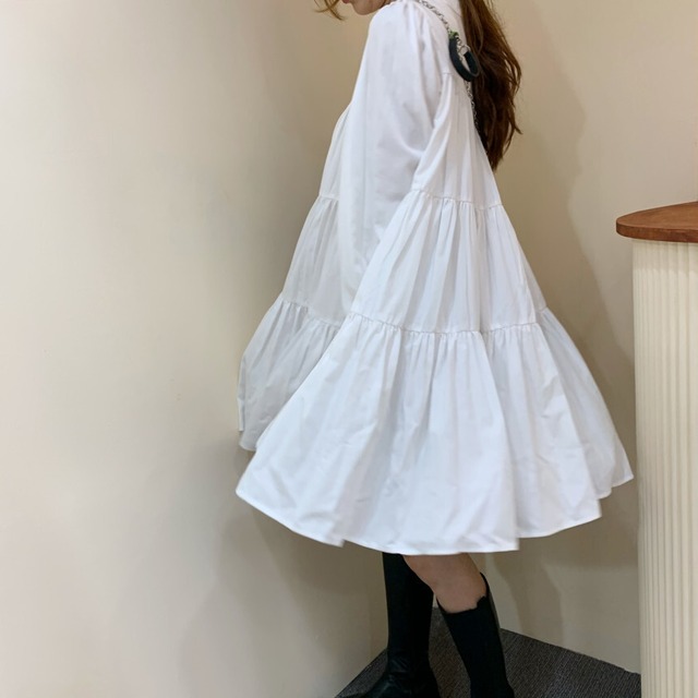 <3カラー>ワンピース シフォン ギャザー ミニ丈 カジュアル シンプル リラクシー フェミニン