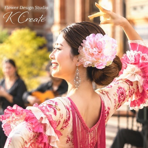 桜色のピオニーの髪飾り（シングルワイヤー仕上げ）　ピンク　ピオニー　芍薬　ダンス　髪飾り　フラメンコ　ヘッドピース　ヘッドドレス　iピン仕様　ピック仕様　フローレス