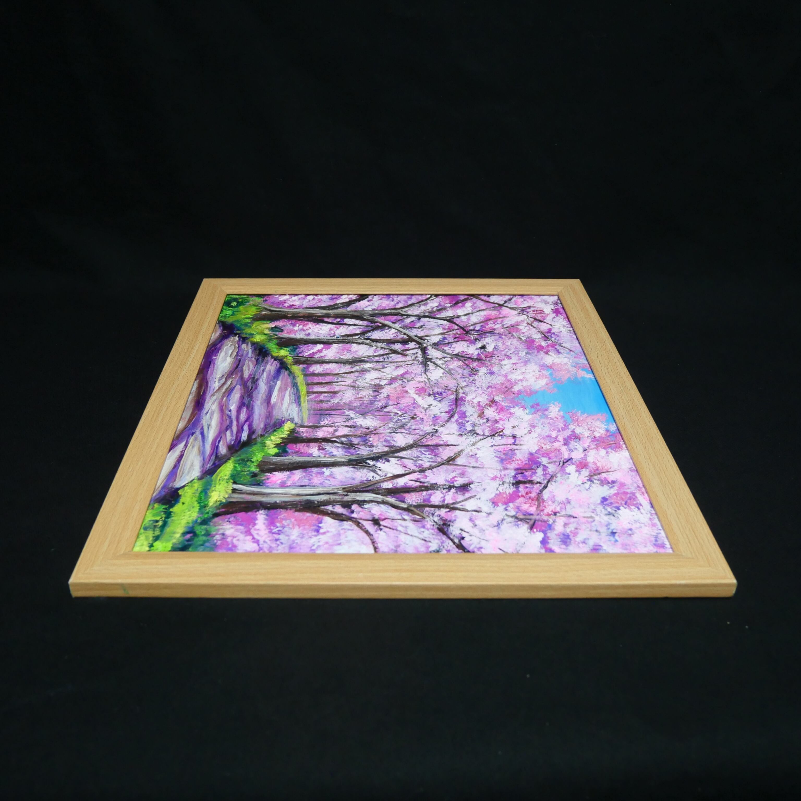 桜　パステル画 　額、マット付き　風景画　原画　絵画　春 桜の小道：春の記憶｜油絵 桜 風景画 絵画 原画 春 癒やしのアート
