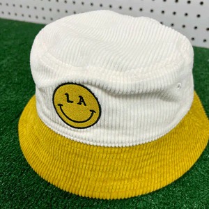 Free & Easy | Be Happy Two Tone Fat Corduroy Bucket Hat | Bone/Yellow