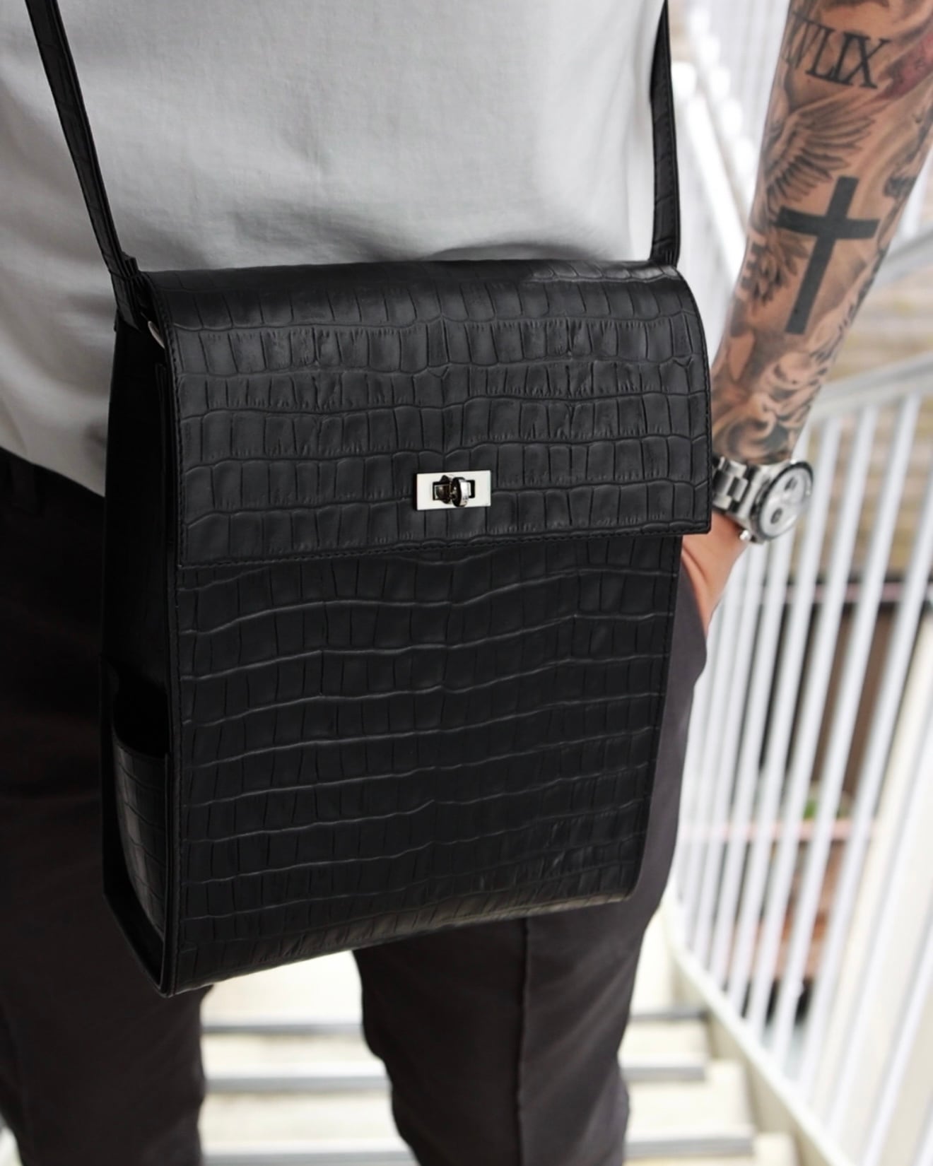 バッグ eurokenvy Italian Emboss Leather Bag 大容量】Italian Emboss Leather Bag【高級イタリアンレザー】【送料