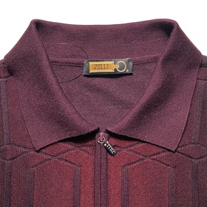 ZILLI gradation × woven pattern cashmere silk half zip knit