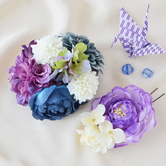 髪飾り 和装 パープルフラワー花飾り２点SET/紫[fc200pu]結婚式 成人式