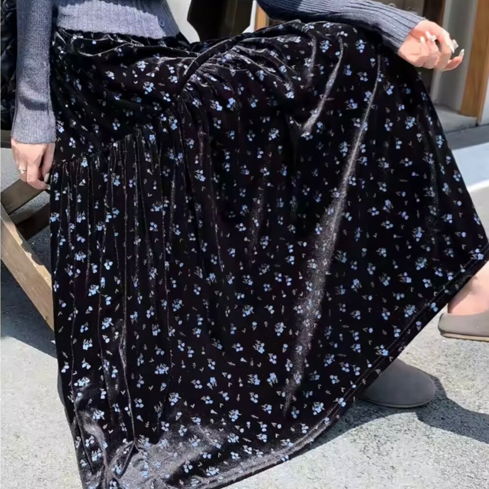 flower velor long skirt