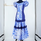 フラダンス 衣装 ワンピース ドレス ブルー系 アロハスタンダード フラ ダンス 青 水色 白 花柄 フリル ALOHA STANDARDS 日本製 華やか かわいい 鮮やか ハワイアン アロハ 爽やか ハワイアンプリント ホワイト系