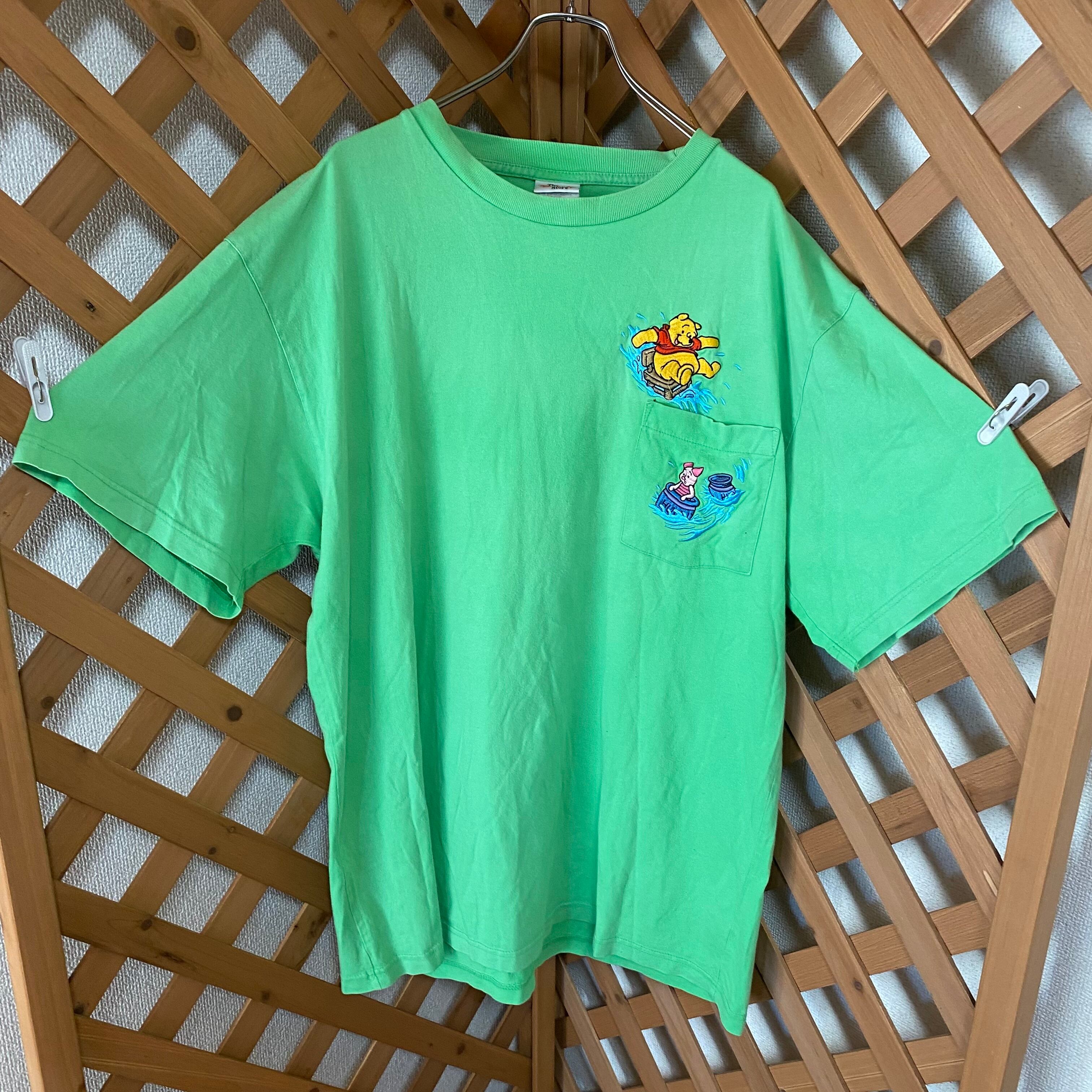 Disney Store 90s tシャツ グリーン プーさん ピグレット 刺繍 | LUCKY