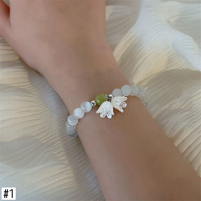送料無料 ベル蘭の花オパールストーンビーズブレスレット女性ローズ