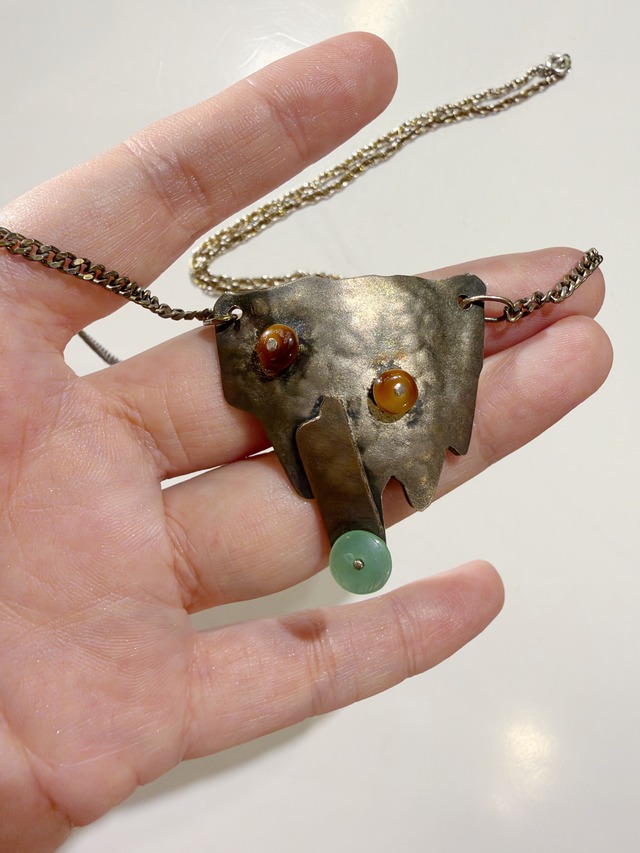 Mid-century handmade elephant  silver necklace