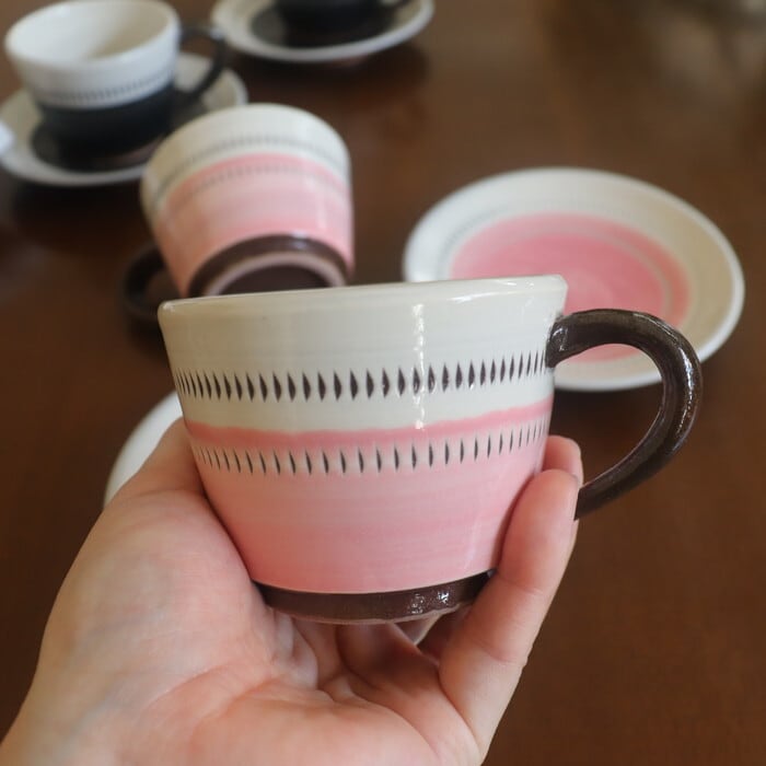 小石原焼 蔵人窯 色カップ＆ソーサー Koishiwara-yaki Colored cup and