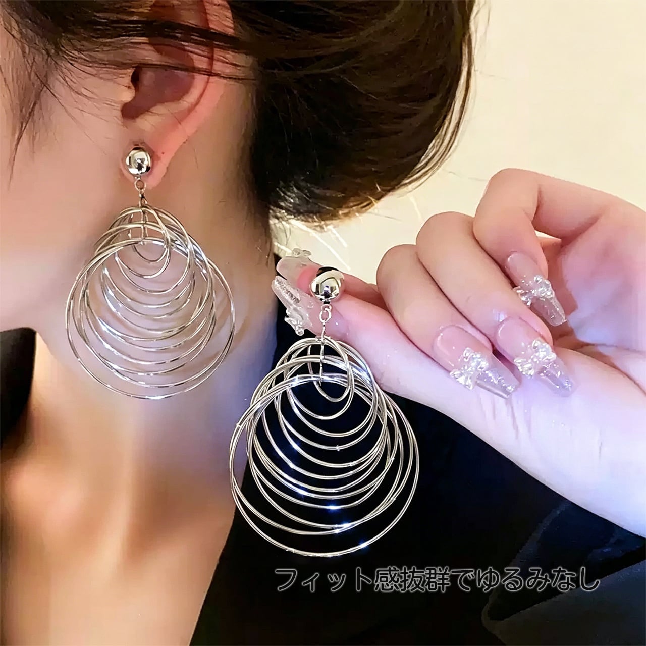 no.131 新作✩.*˚アースカラーヴィンテージ風大ぶりイヤリング（ピアス） P59 .ピアス穴なしでもOK！レトロシルバー大ぶりイヤリング｜上品で