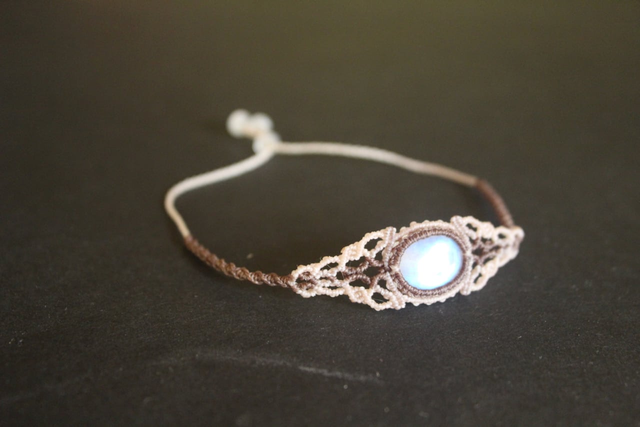Rainbow moonstone micro macrame bracelet