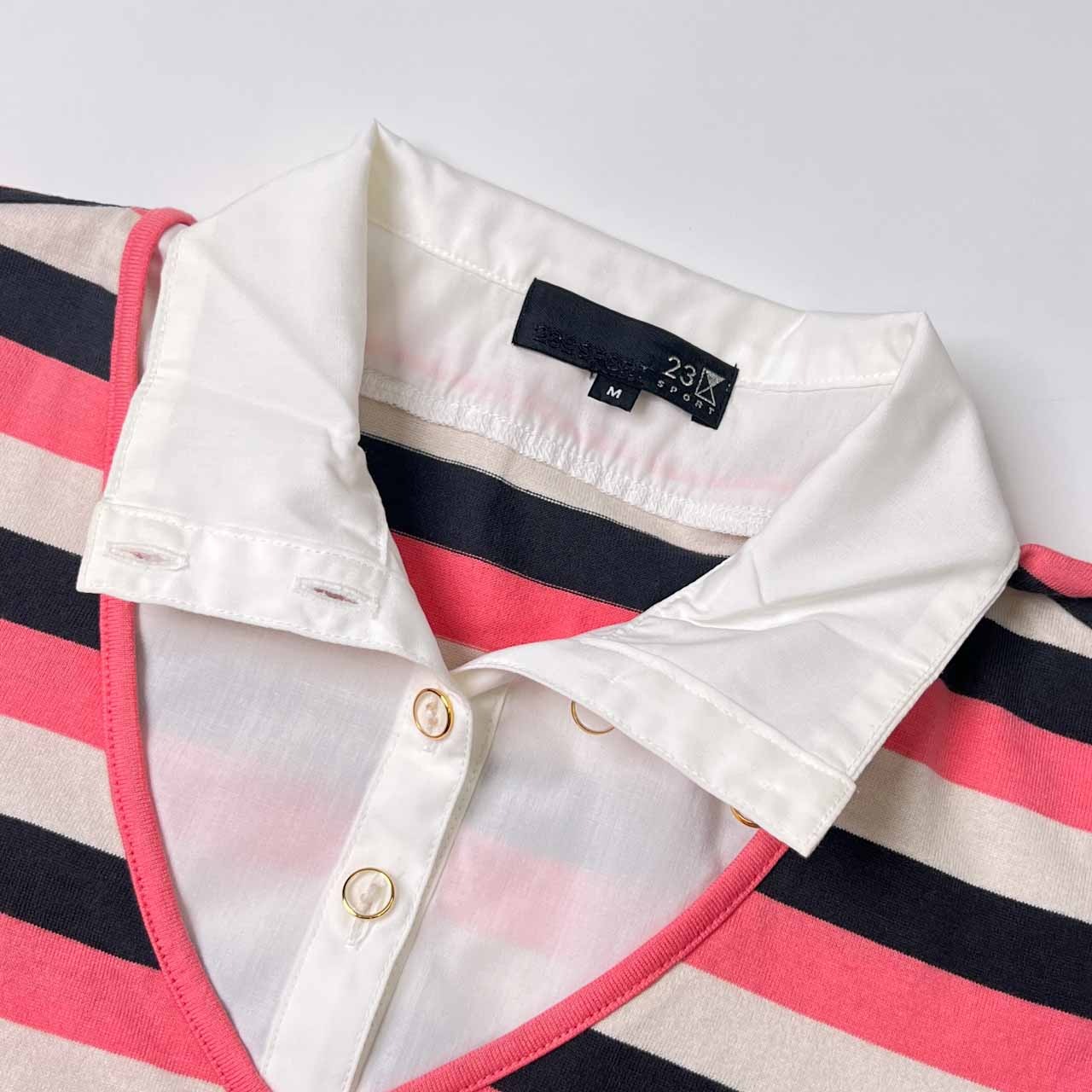 23区SPORT ニジュウサンクスポーツ 重ね着風 ボーダー 半袖シャツ ブラウス M/ピンク系 レディース ゴルフ