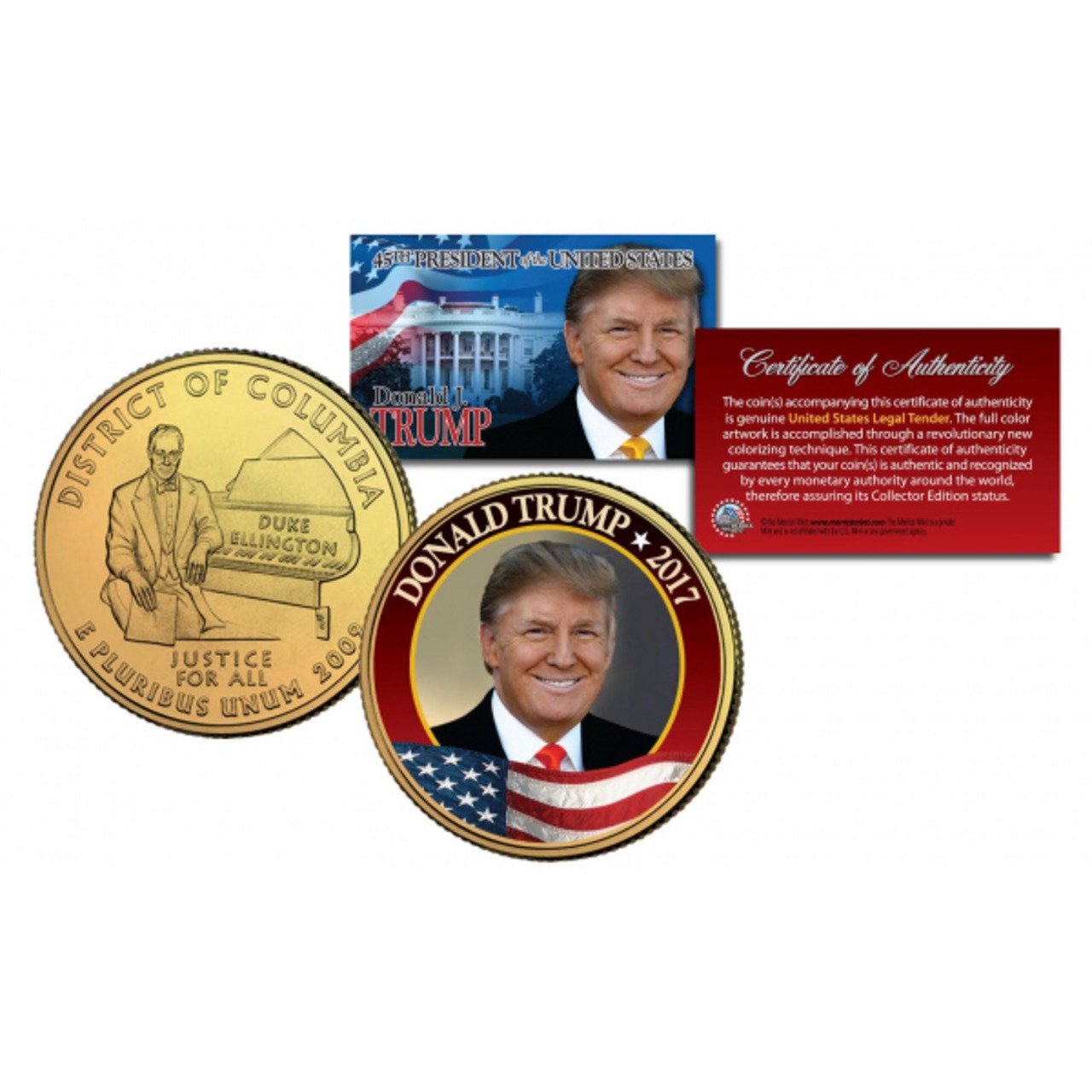 アメリカ 1/4ドル硬貨 25セント ドナルド・トランプ前大統領 限定カラー＆24金P仕様 コイン クォータダラー USA 証明書&ホルダー付き |  mustang shop