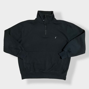 【NAUTICA】ハーフジップ スウェット プルオーバー 刺繍ロゴ ワンポイントロゴ M カンガルーポケット ノーティカ US古着