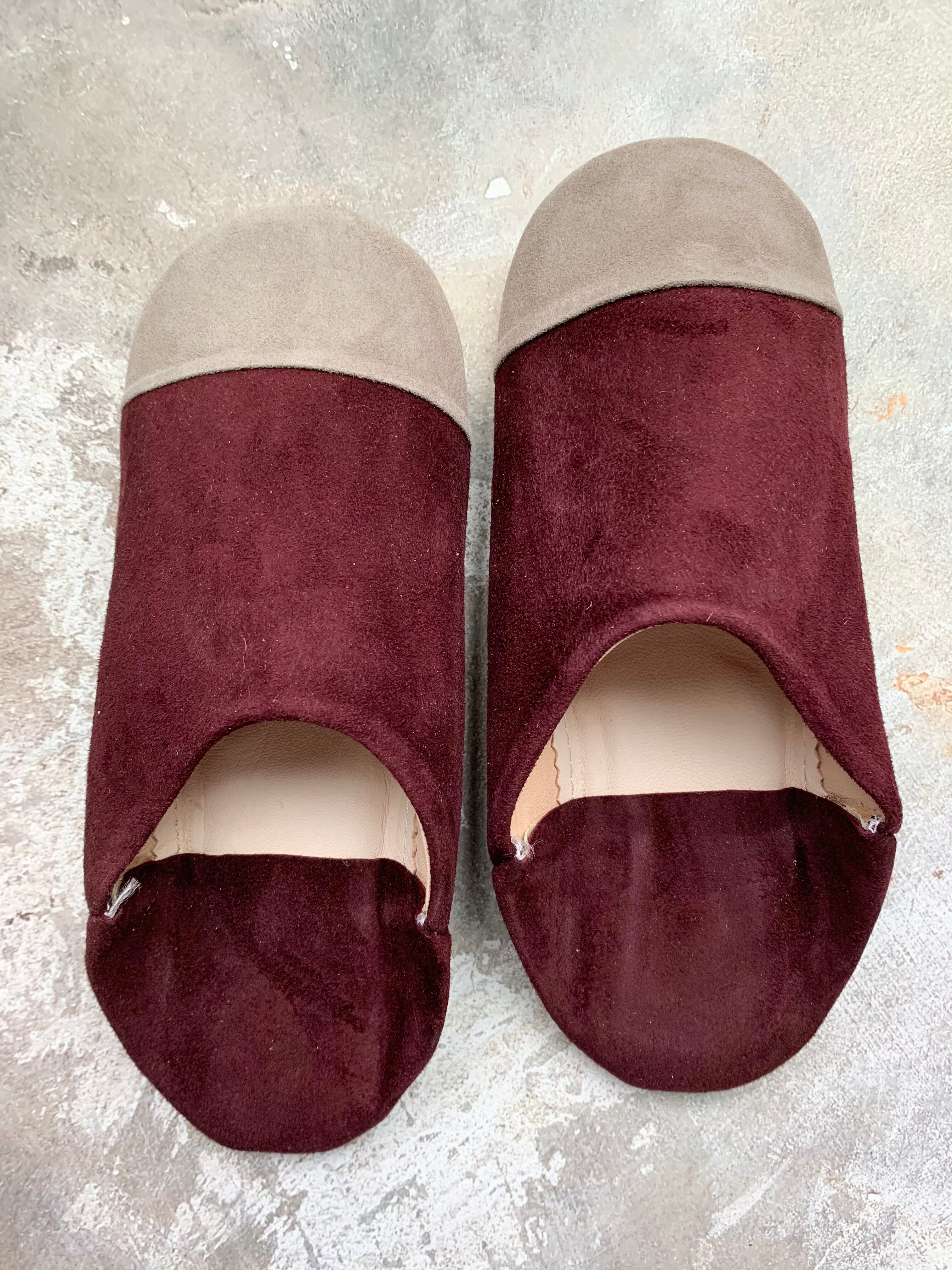 モロッコスエードバイカラーバブーシュ(エンジ)