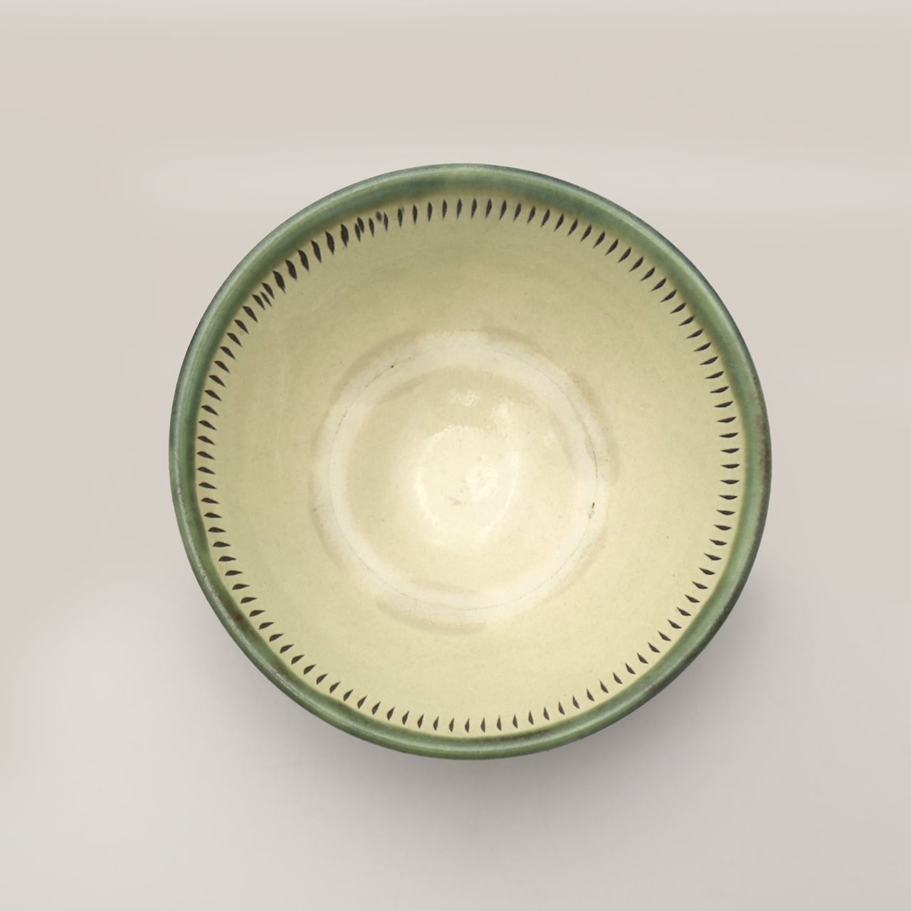 小鹿田焼 小袋窯 5寸丼 飛びかんな/櫛描き 緑 直径約15.5cm 陶器 和
