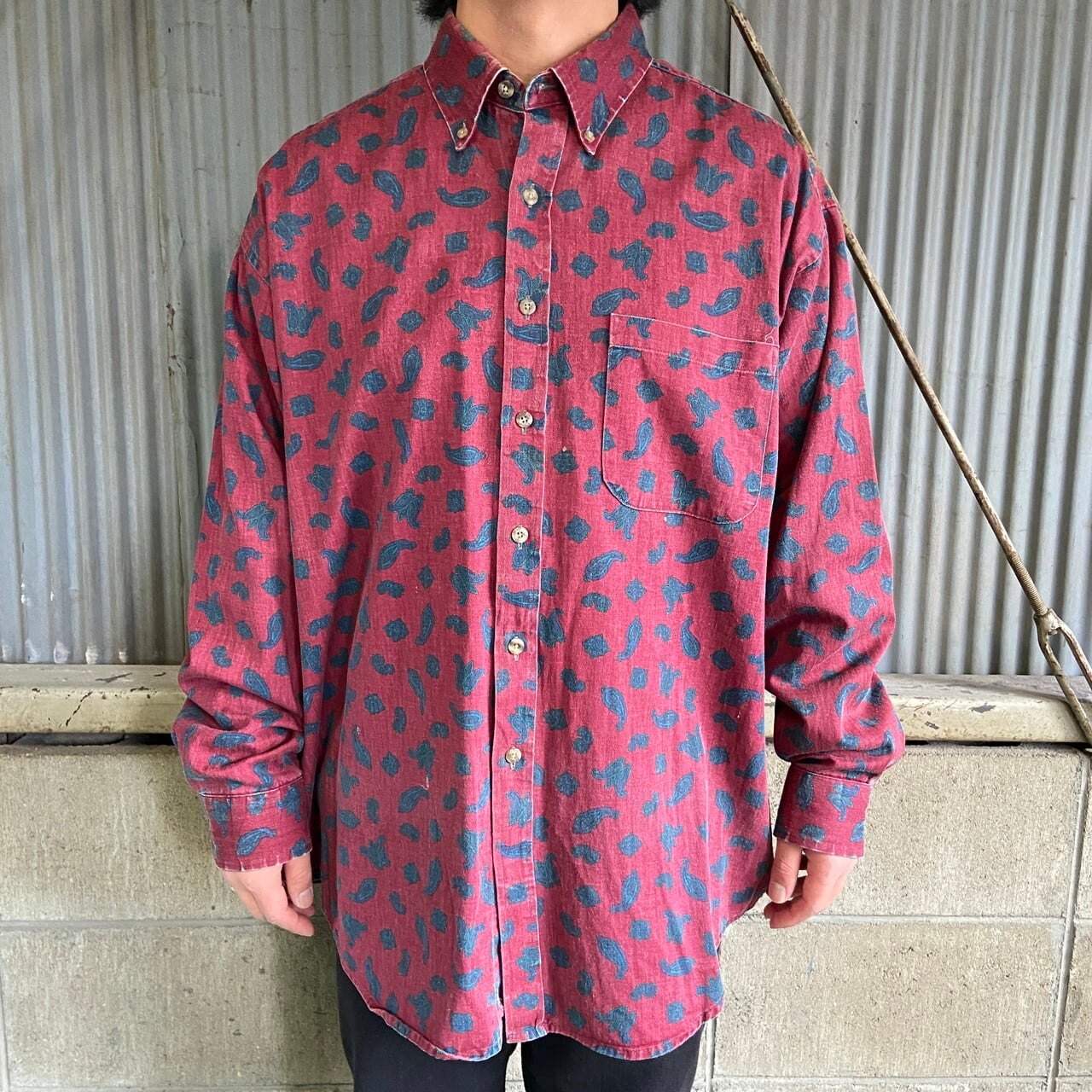 USA製 STOCKTON 長袖 総柄 ペイズリー柄 ボタンダウンシャツ メンズXL
