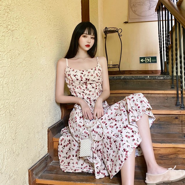 フローラルドレス スプリングオータムスタイルロングスカート 春物 秋物 花柄 試着室25425017481