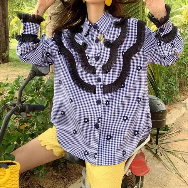 cute floral retro girly lace shirt 0232