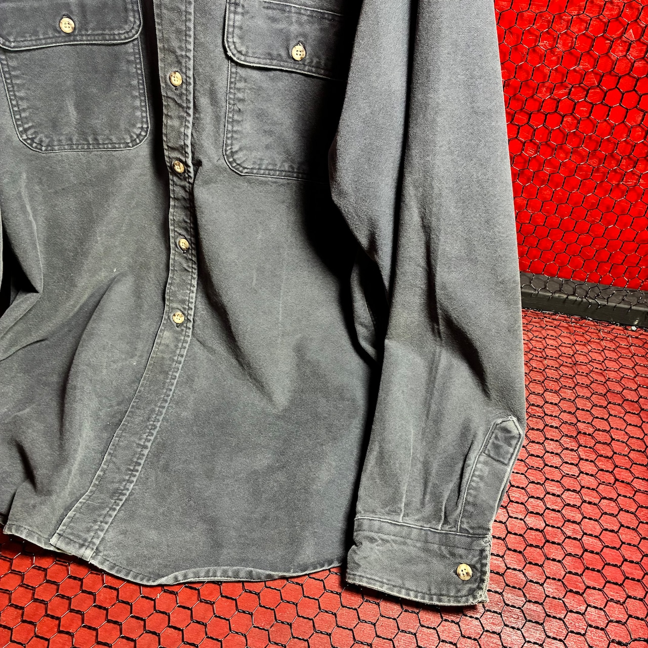 90s Carhartt ダックシャツ 長袖シャツ ワークシャツ フェードブラック カーハート