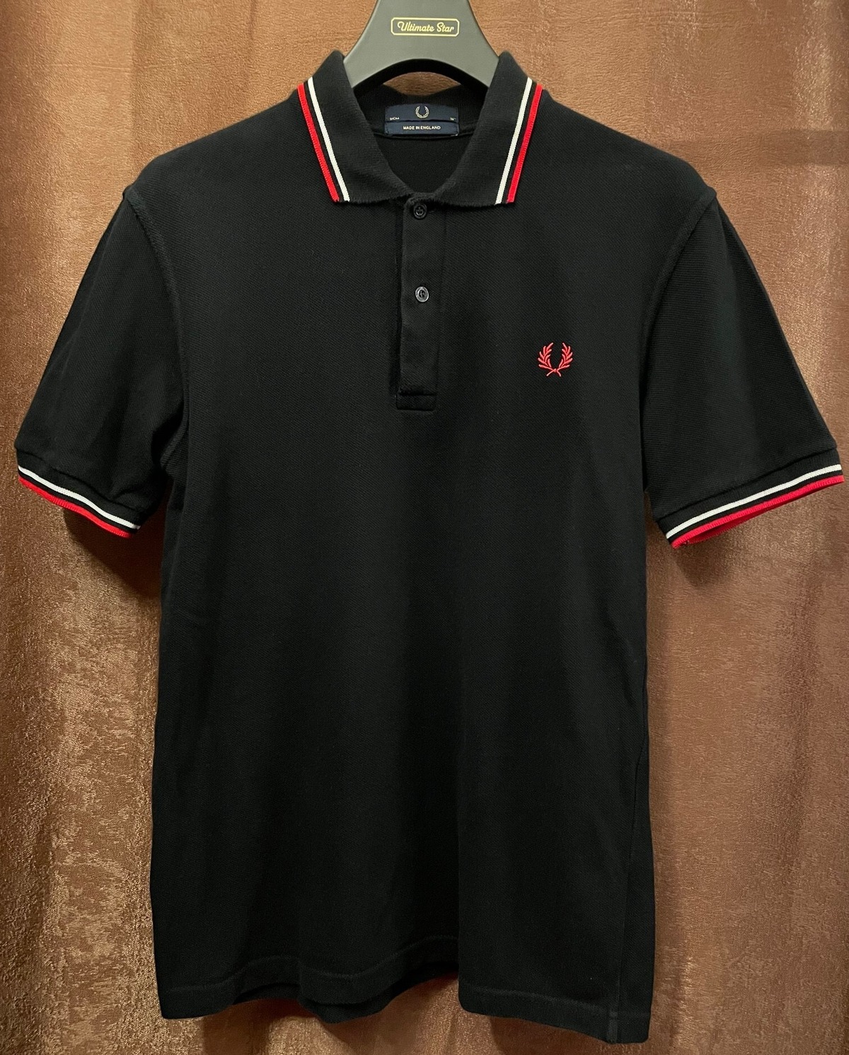 MADE IN ENGLAND製 FRED PERRY 襟ライン半袖鹿の子ポロシャツ ブラック 