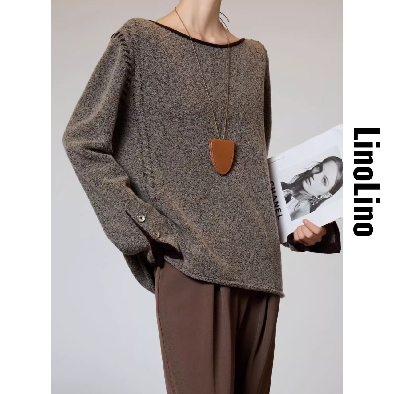 Boat Neck Long Sleeve Pullover Knit L00684