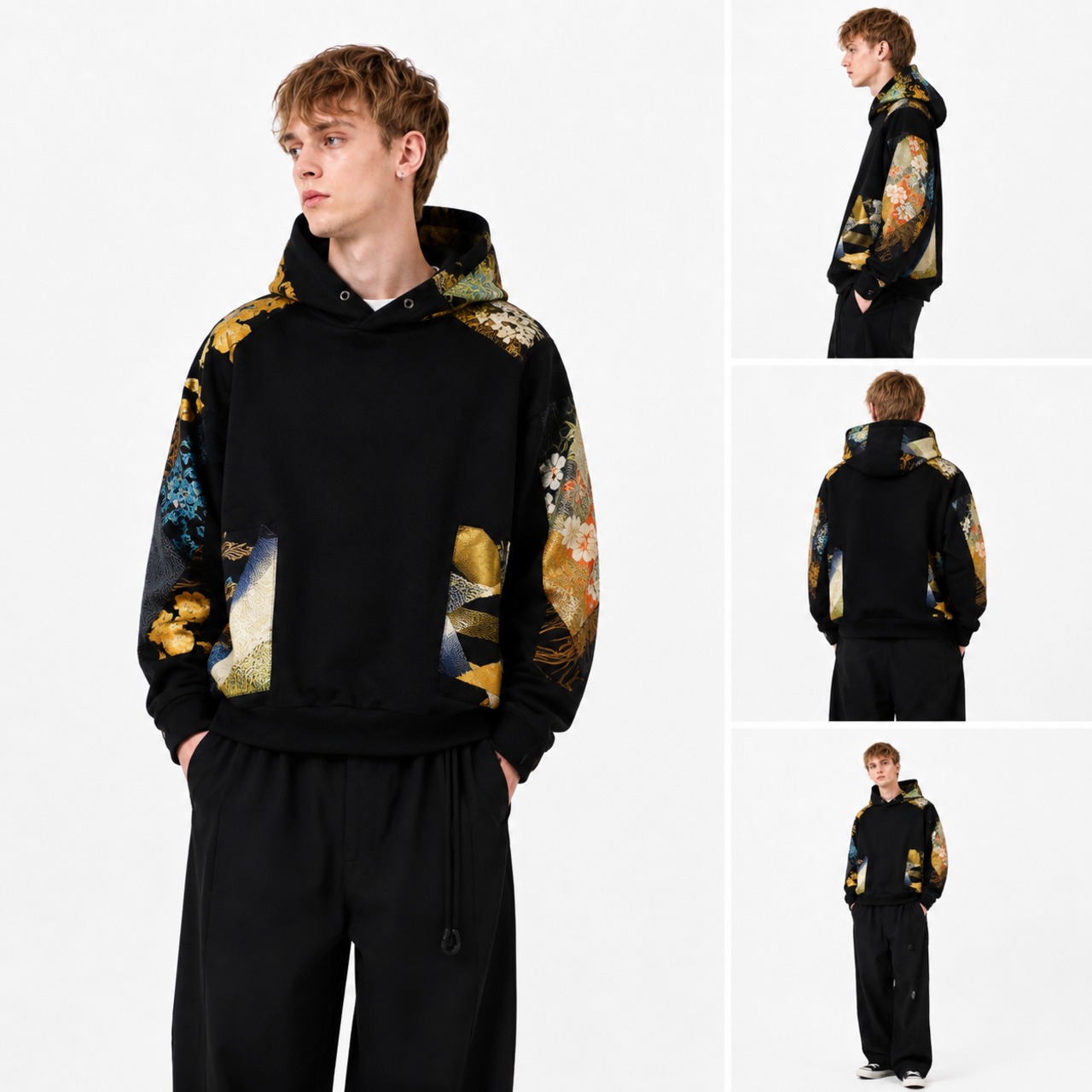 REMAKE HOODIE BLACK×KIMONO