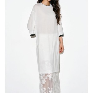 piping side slit long T-shirt