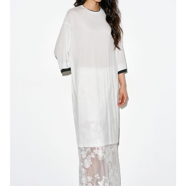 piping side slit long T-shirt