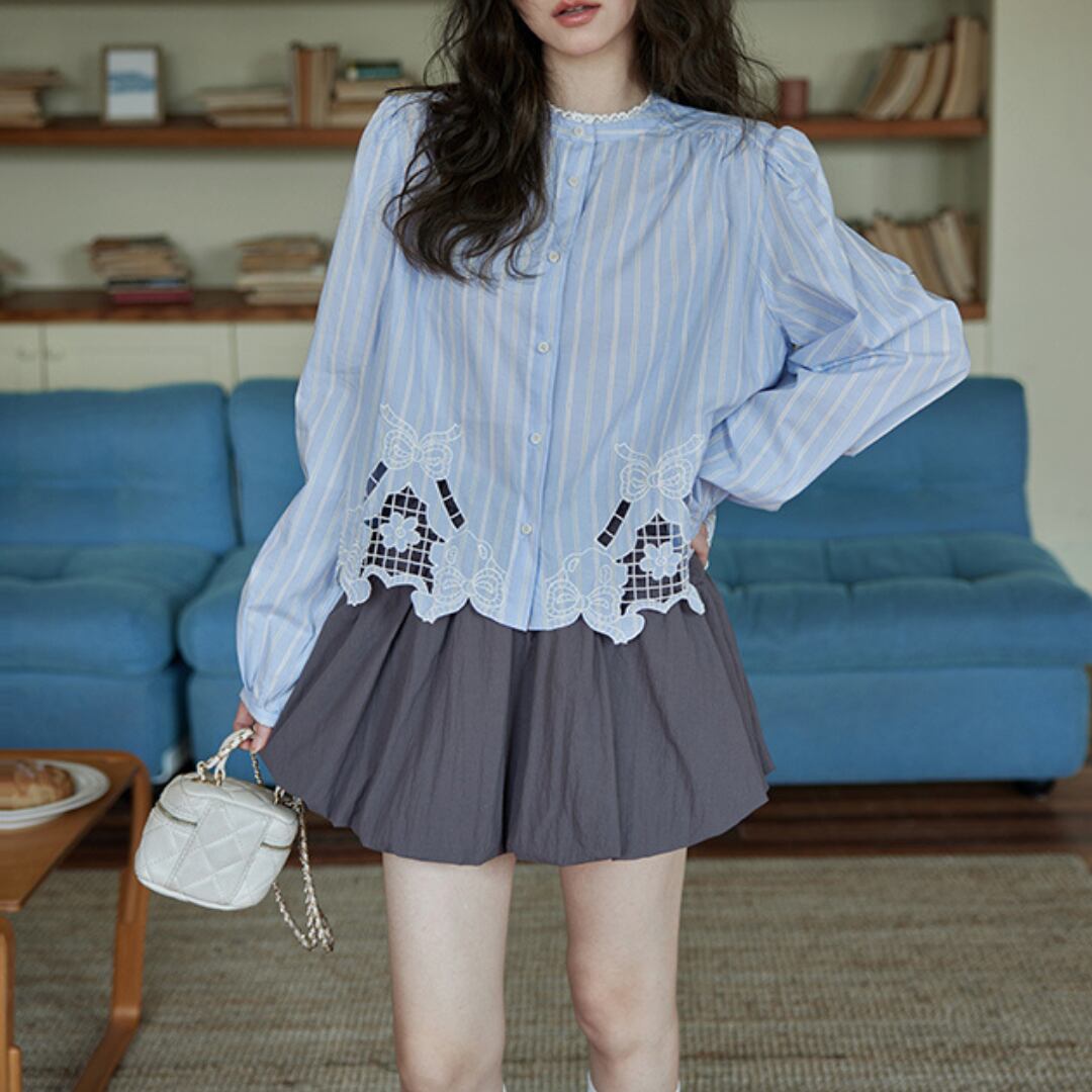 french top blue striped shirt