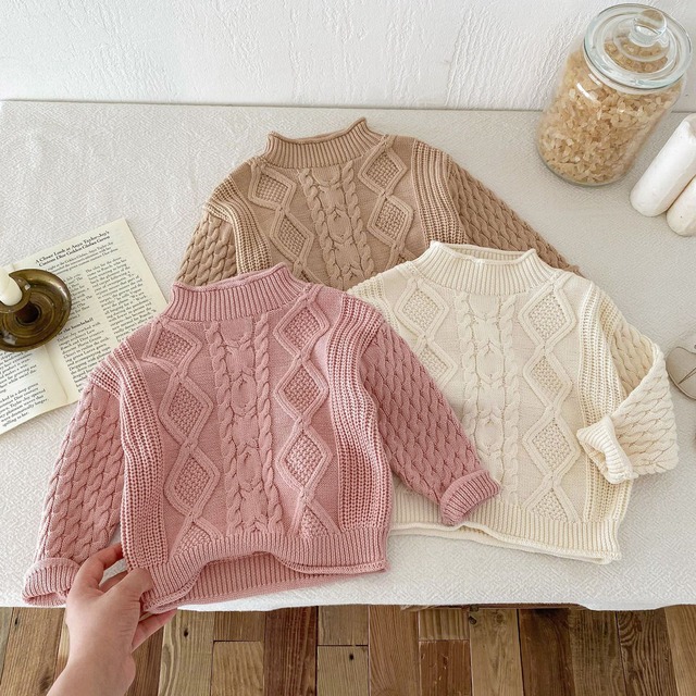 【冬作】ハイネックゲーブル編み セーター