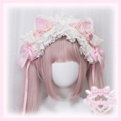 ♡ PINK CAT パールチェーン 天使の羽 猫耳フリルリボンヘッドドレス ♡
