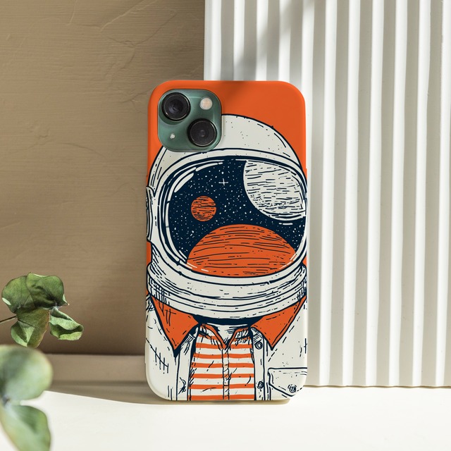 受注生産 iPhoneケース 宇宙飛行士とオレンジ惑星｜レトロ宇宙 RFSP018A