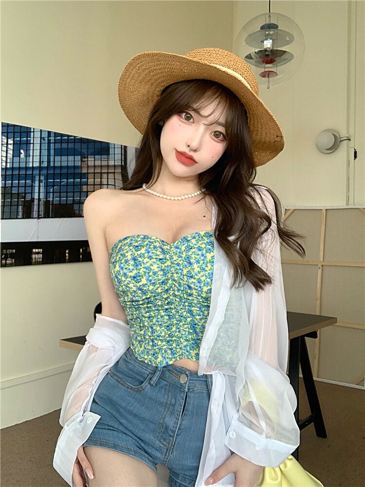 フローラルトップス サマー薄手スタイルストラップ 夏物 花柄 ブラックストロベリース41733667687