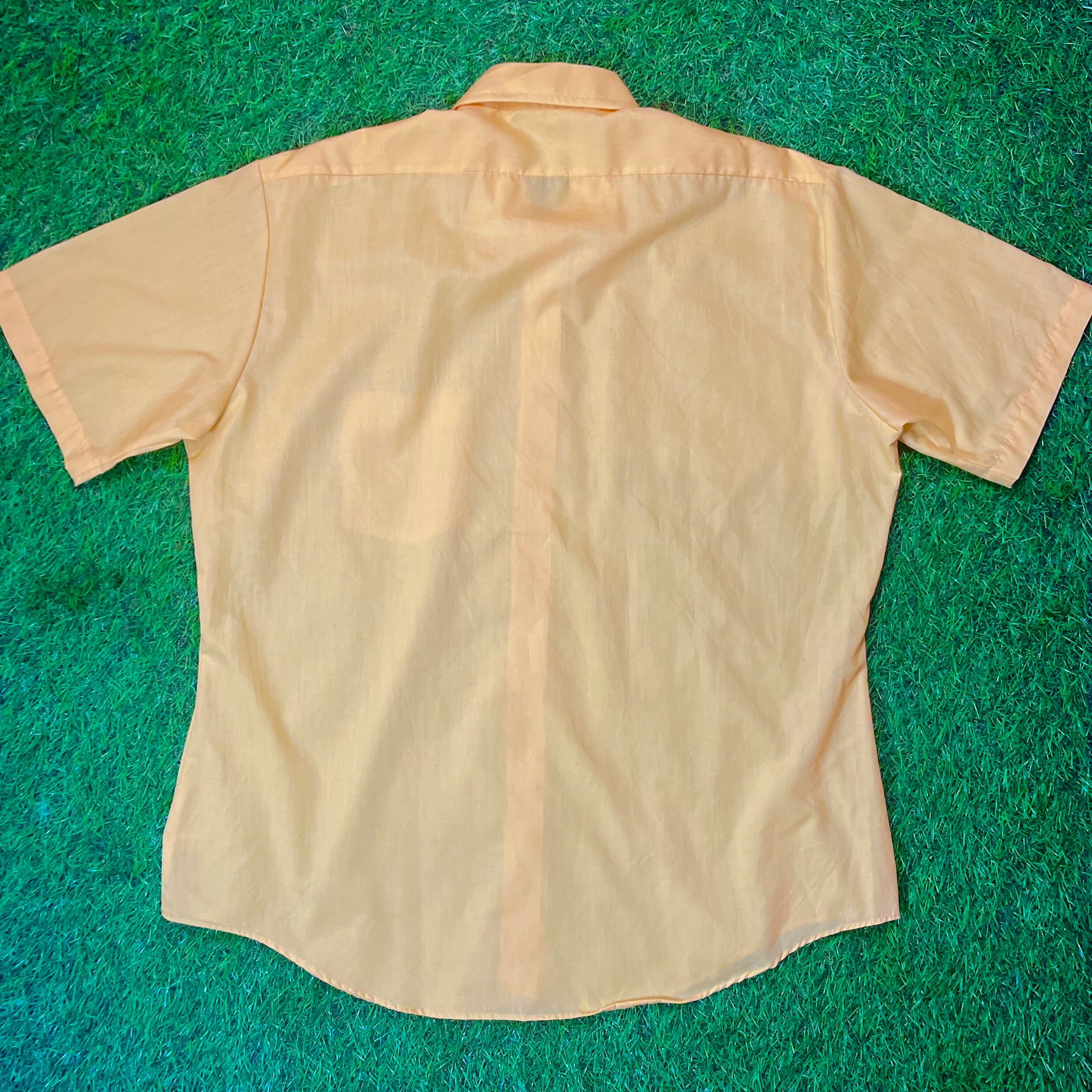 70s SEARS Yellow Short Sleeve Shirt / Vintage ヴィンテージ 古着 黄色 イエロー 無地 単色 半袖 シアーズ