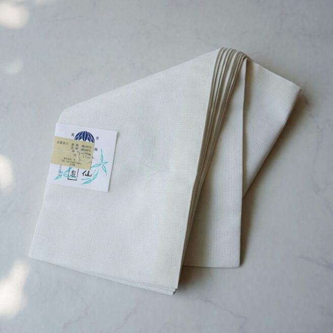 【竺仙・半幅帯】白 市松地文 麻半幅帯