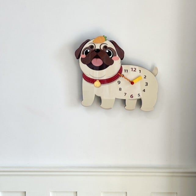 ❤️ PUGさま❤️ Wall clock -wagging tail- clo-18 | Pug shower - パグシャワー パグ