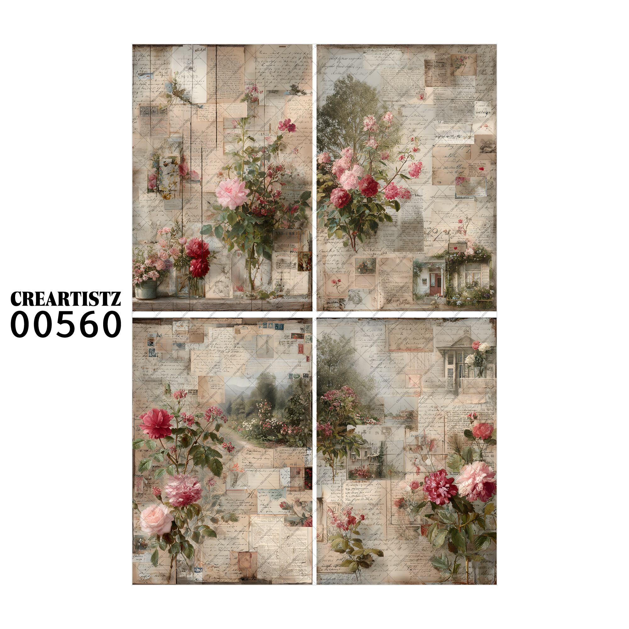 00560 背景 コラージュ素材 オリジナル 12枚セット (4種類×3枚) ペーパー/ステッカー CREARTISTZ