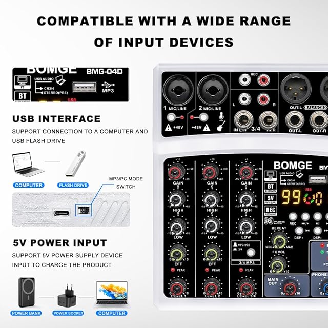 BOMGE4チャンネル99DSPdjオーディオサウンドミキサーインターフェース