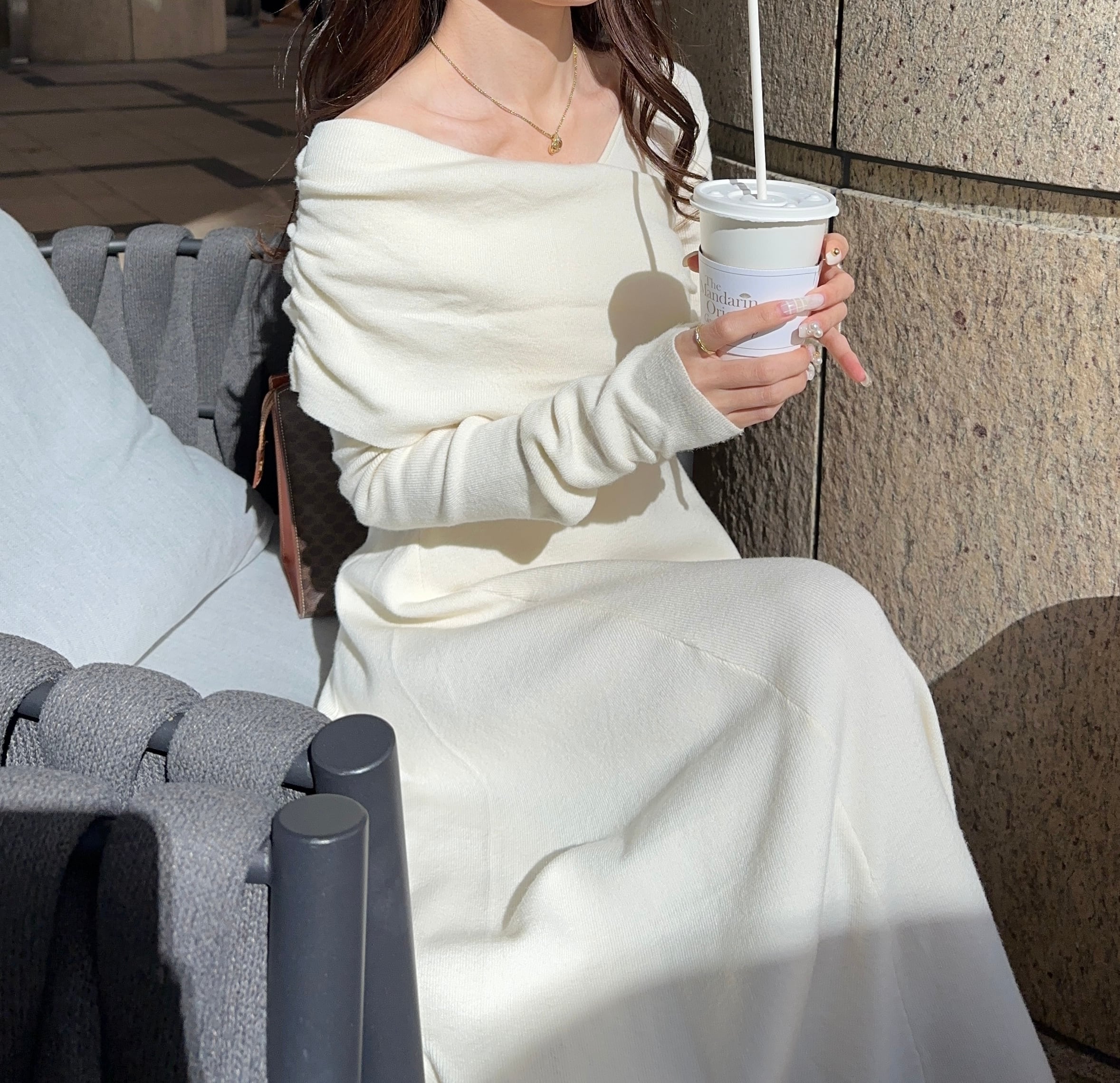 one shoulder décolleté knit op（ ivory ） | Ogue.