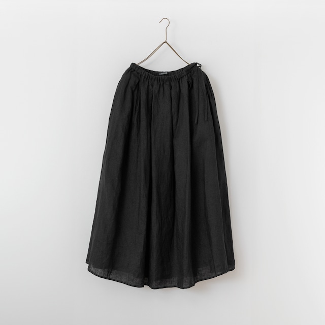 Lithuanian linen tuck gather skirt ／new light weight linen〈pure black 〉