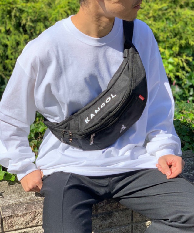 KANGOL (カンゴール) KGSA-BG00070 WAIST BAG (ウエストバッグ / ボディバッグ) ブラック/ホワイト