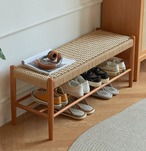 ペーパーコード編みベンチ 天然木 シューズラック 玄関ベンチ 収納付き 北欧風 ナチュラル