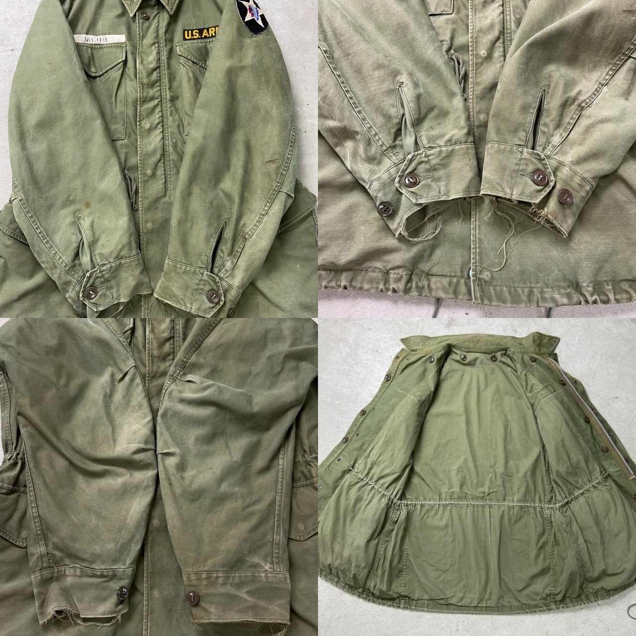 希少 50s US ARMY 米軍実物 アーミーチノW40程度 US ARMY(米陸軍) 50's 8.2OZ カーキコットン チノシャツ/サイズ