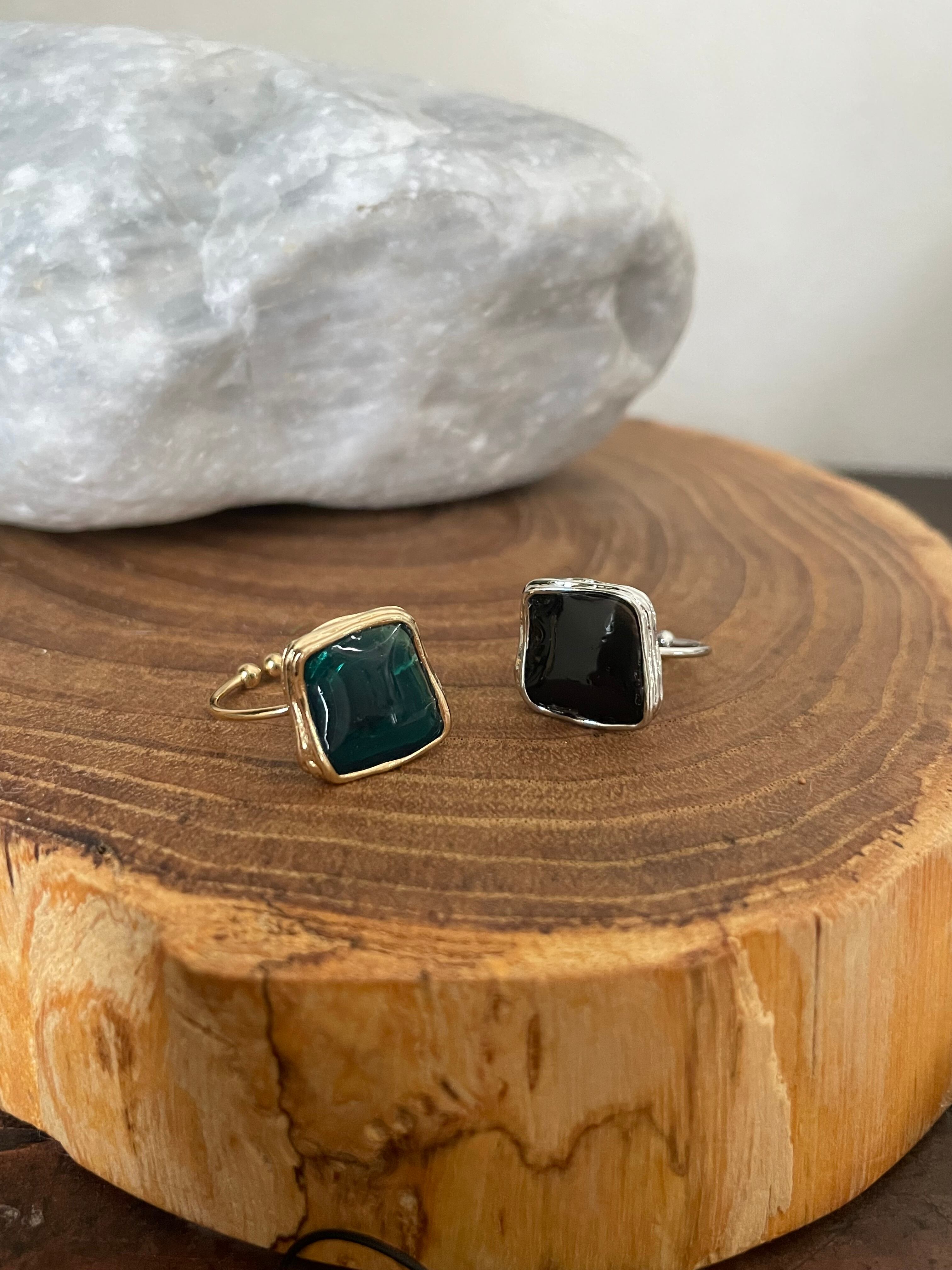 スクエアリング(ブラック&ターコイズ)