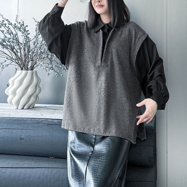 SHIRT & VEST FAKE-2-PIECE DESIGN TOP 2colors M-15155