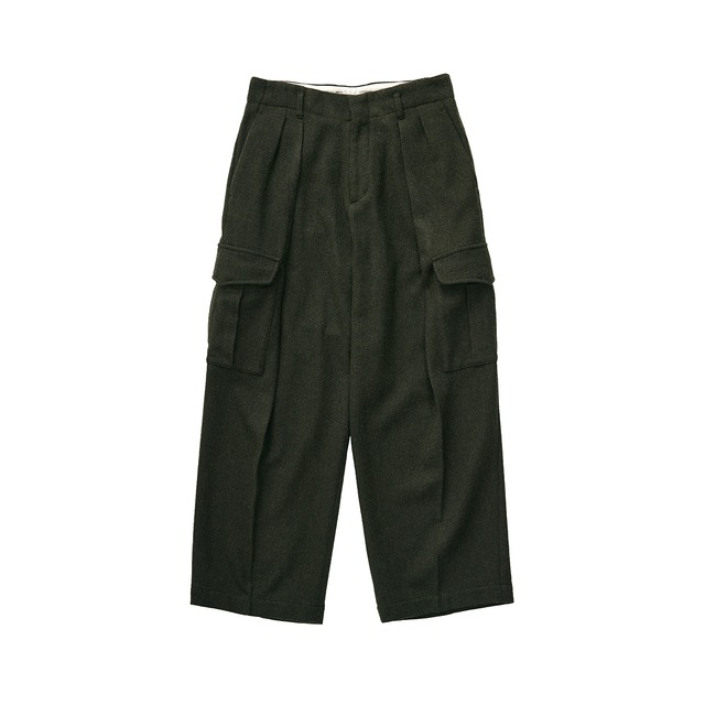 WOOL DOUBLE TUCK CARGO PANTS / ウールダブルタックカーゴパンツ (KHAKI)