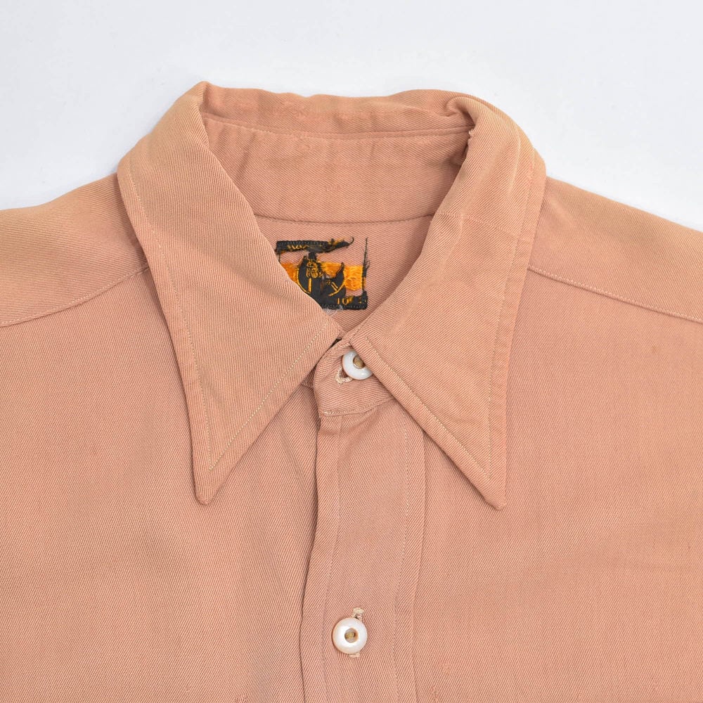 40～50s Vintage レーヨンシャツ マチ付き 長袖 ヴィンテージ ベージュ