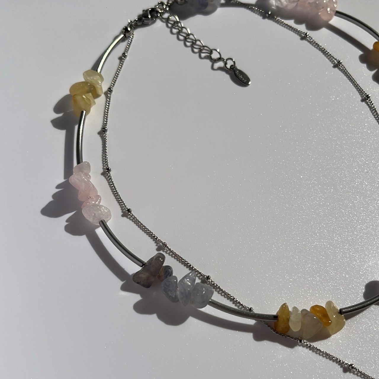 ハート×天然石　2連ネックレス［SSN039］