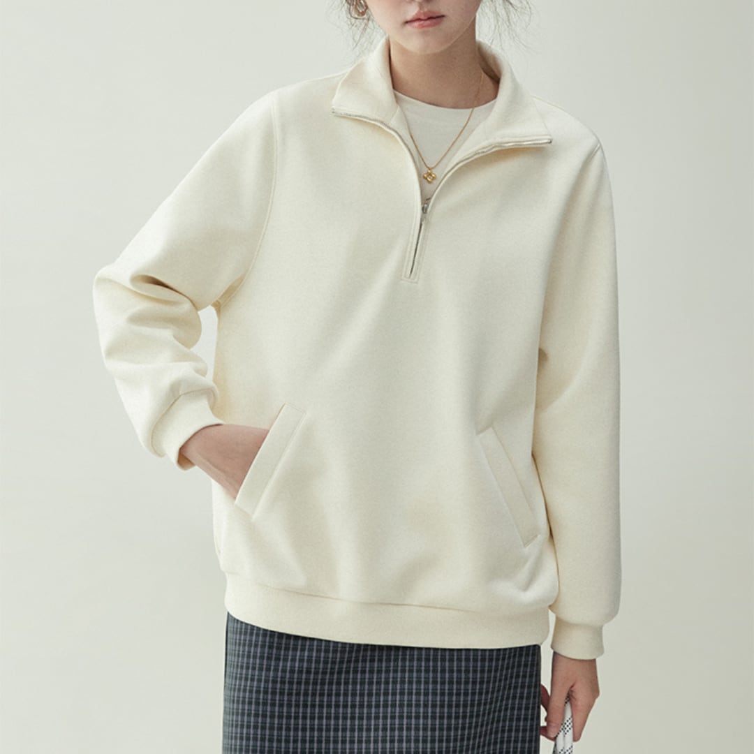 plain half open collar long sleeve sweatshirt